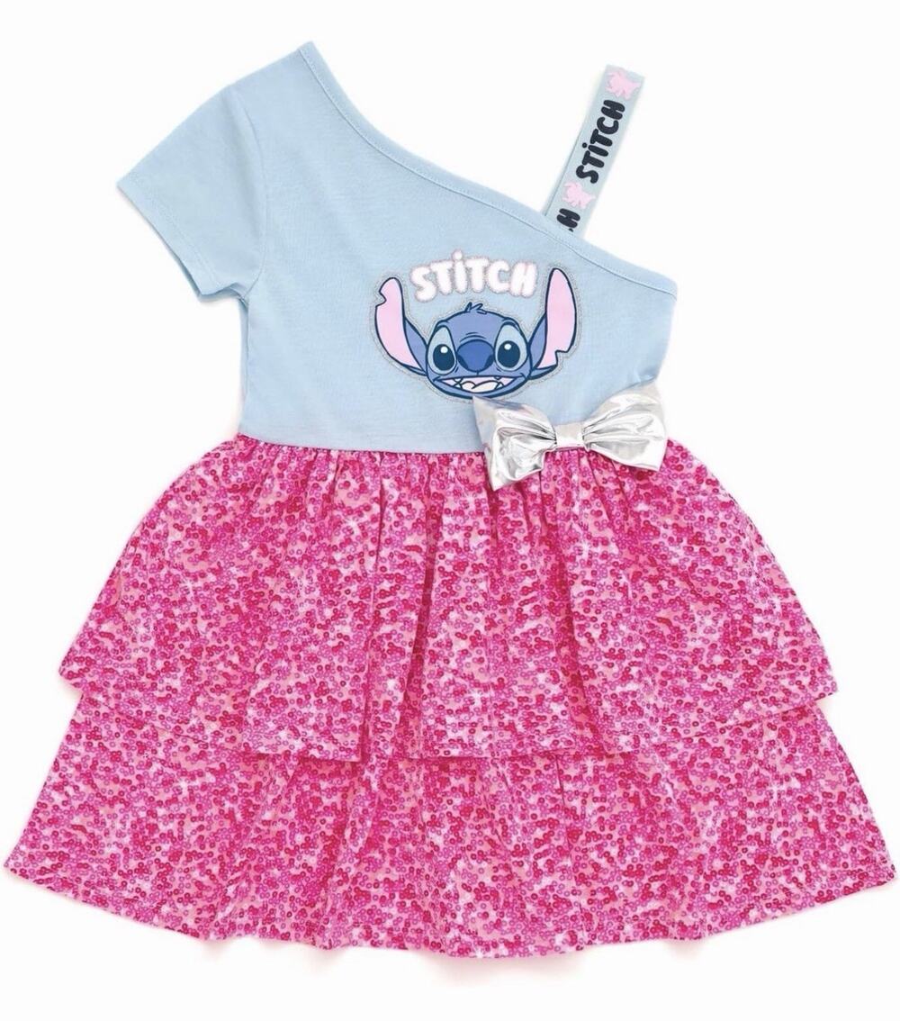 Disney Lilo & Stitch One Shoulder Dress Pink Blue Size 5 New